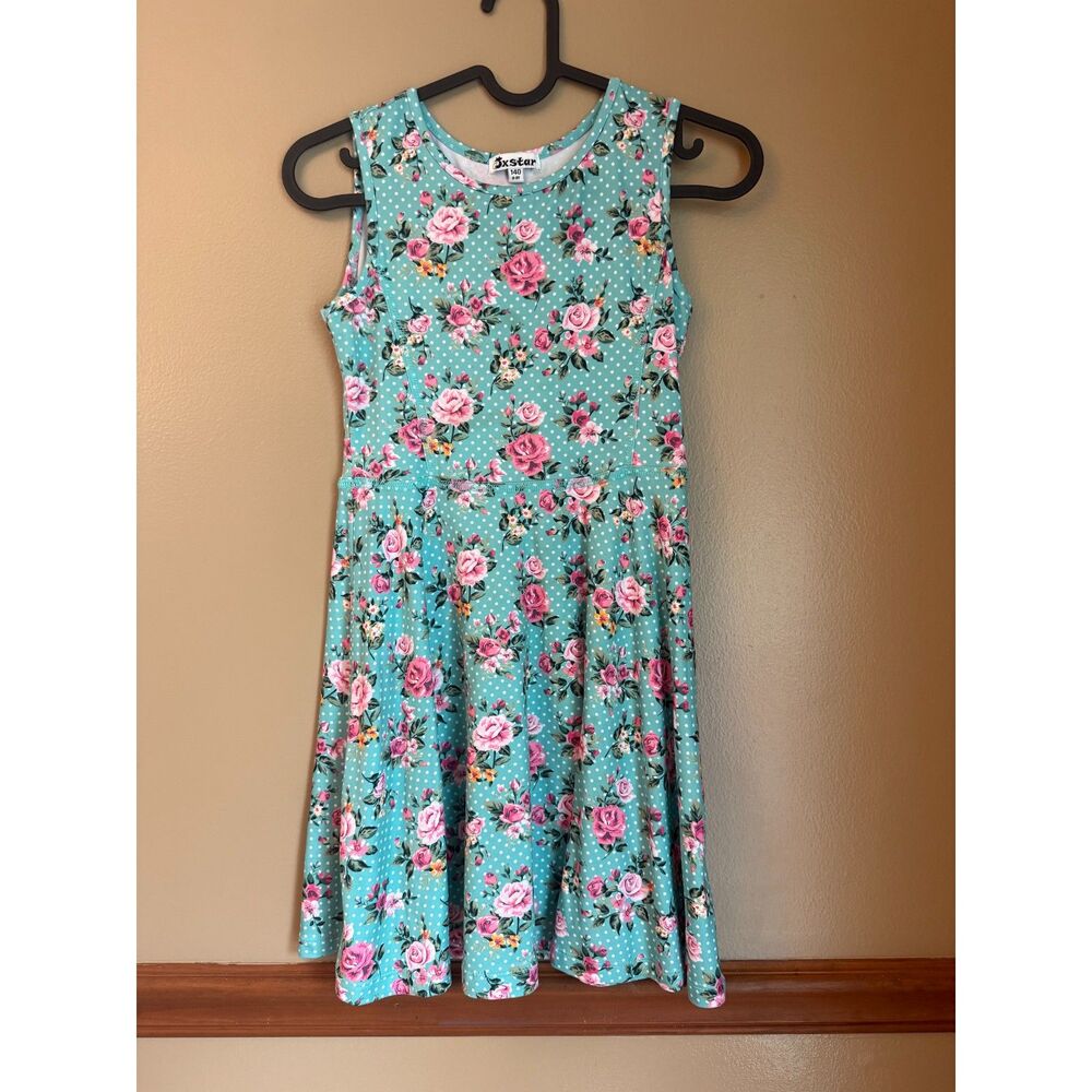 Girls Floral Dress + Matching Doll Dress Set Size 8-9Y